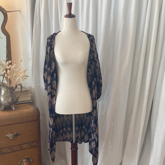 Anthropologie Edme & Esyllte tunic dress, navy & beige boho pattern, size 10 - Picture 6 of 10
